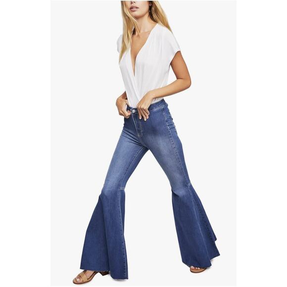 Free People 29 Float On High Rise Bell Bottom Jeans $148 Stretch Cotton Flare - Picture 5 of 9